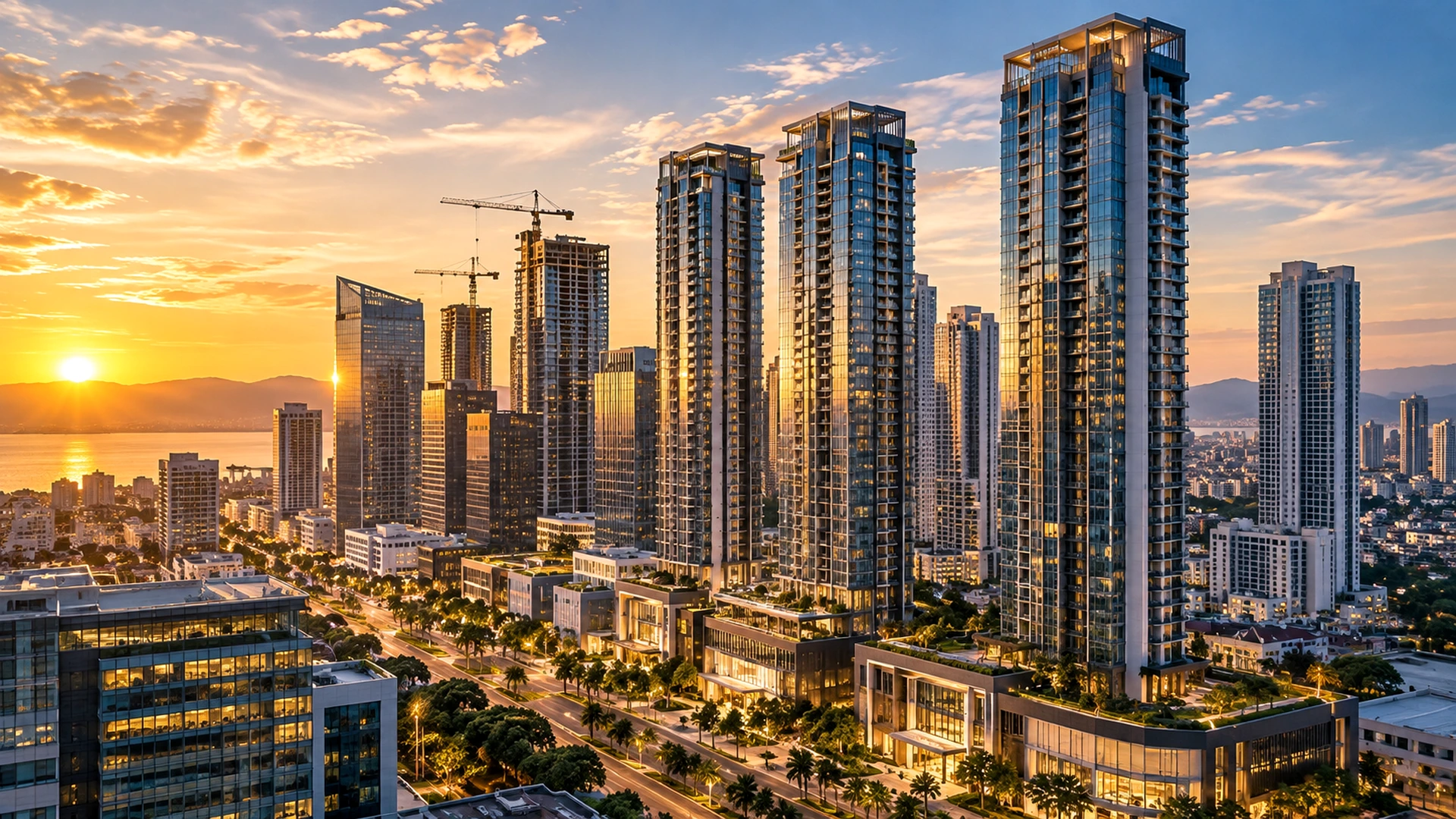 AI-generated luxury high-rise district illustrating Philippine urban property markets
