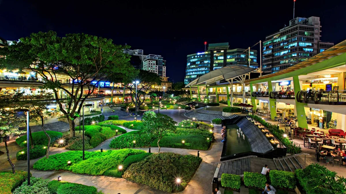 Ayala Center Cebu landscaped terraces at night